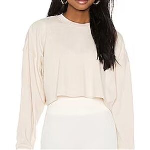 WeWoreWhat Large Sweatshirt Cropped in Off White Cream raw hem long sleeves NWT